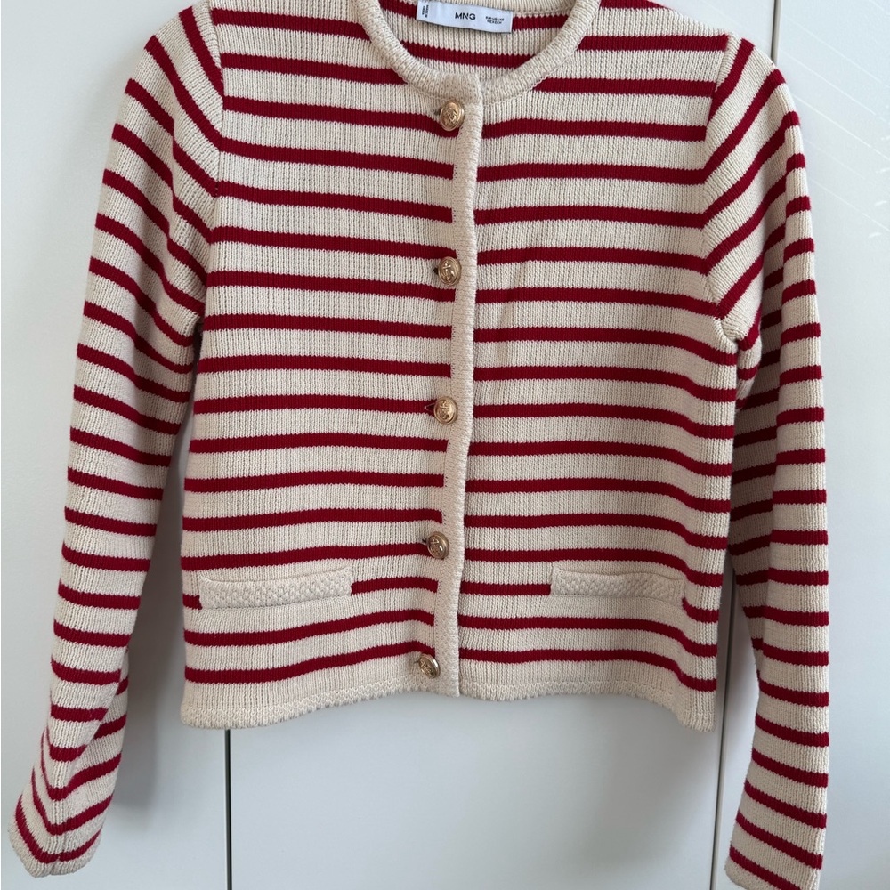 Mango Red and Cream Striped Sweater